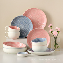 China ceramic dinnerware sets color glazed pink and blue crockery dinnerware sets